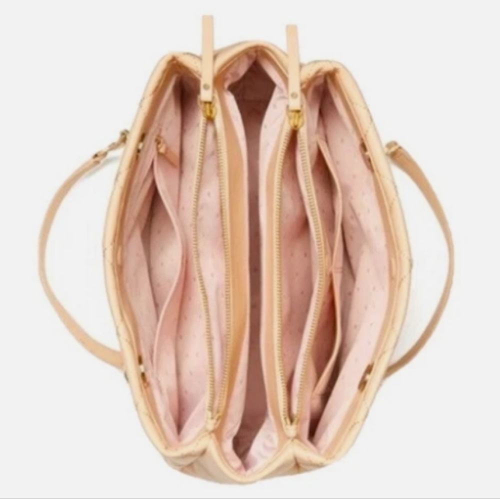 > Kate Spade Elegant Tan/pink Quilted Leather Tote Bag - Picture 14 of 16